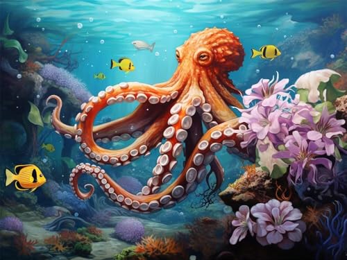 Diamond Painting Oktopus Diamond Painting Erwachsene, 5D Koralle Diamant Painting Bilder Kinder, DIY Daiments Painting Erwachsene und Anfänger, Diamond-Painting Set für Home Wand Dekoration 120x80cm von WANGLLPGY