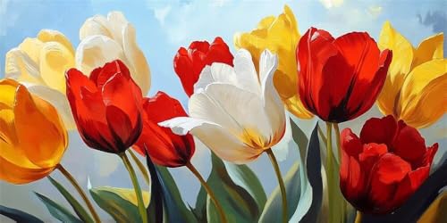 Diamond Painting Tulpen Blume, 5D Diamond Painting Groß xxl 100x40cm, DIY Diamond Painting Set für Erwachsene und Anfänger, Diamant Painting Bilder Diamond-Painting für Wohnzimmer Dekoration -YZ187 von WANGLLPGY