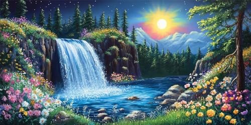 Diamond Painting Wasserfälle Sonnenaufgang-Landschaft, 5D Diamond Painting Groß xxl 100x50cm, DIY Diamond Painting Set für Erwachsene, Diamant Painting Bilder Kinder für Wohnzimmer Dekoration -YZ165 von WANGLLPGY