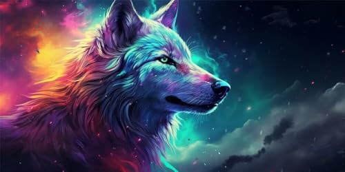 Diamond Painting Wolf Tiere, 5D Diamond Painting Groß xxl 120x50cm, DIY Diamond Painting Set für Erwachsene und Anfänger, Diamant Painting Bilder Diamond-Painting für Wohnzimmer Dekoration -YZ169 von WANGLLPGY