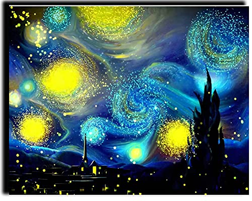 Malen nach Zahlen Kits für Erwachsene Kinder Anfänger Landschaft Fluoreszierender Sternenhimmel DIY Ölgemälde Einzigartiges Geschenk Vorgedruckte Leinwand Wanddekoration Kunst 40x50cm -mit Rahmen von WANGMAOMAO