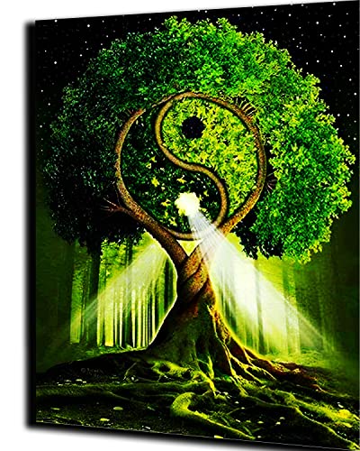 Malen nach Zahlen für Erwachsene DIY Ölgemälde Geschenk-Kits vorgedruckte Leinwand 40x50cm handgemalte digitale Malerei Kunst Home Decoration Chinesische Metaphysik Yin und Yang-Baum -ohne Rahmen von WANGMAOMAO