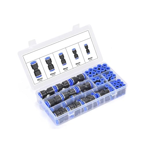 60-teiliges Box-Set, Luft, gerade, pneumatische Armaturen, PU-Serie, Wasserrohre, Schnellverschluss, Kunststoffschlauchkupplungen, PU 4, 6, 8 mm(PU56 boxed) von WANGSHUA