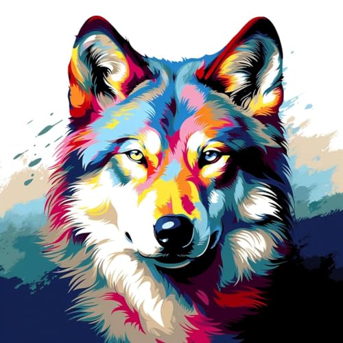 Malen nach Zahlen Erwachsene,DIY Handgemalt Ölgemälde Kit,40x40 cm, Mit 3 Pinseln und Acrylfarbe leinwand Kit,wolf bunt graffiti tier,,Mit Rahmen Malen nach Zahlen Erwachsene,DIY Handgemalt Ölgemälde Kit,40x40 cm, Mit 3 Pinseln und Acrylfarbe leinwand Kit,wolf bunt graffiti tier,,Mit Rahmen von WANGXIAO