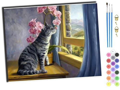 WANGXIAO Malen Nach Zahlen Erwachsene,DIY Handgemalt Ölgemälde,mit Pinseln Malerei Kits Erwachsene Kunsthandwerk für Zuhause 40x50 cm,Tier Katze Blume,mit Rahmen WANGXIAO Malen Nach Zahlen Erwachsene,DIY Handgemalt Ölgemälde,mit Pinseln Malerei Kits Erwachsene Kunsthandwerk für Zuhause 40x50 cm,Tier Katze Blume,mit Rahmen von WANGXIAO