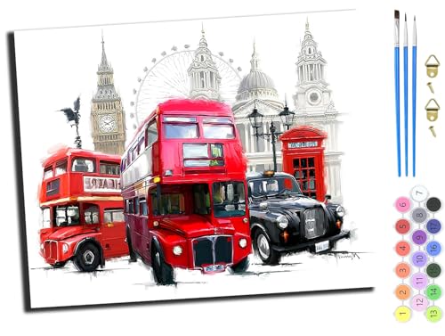WANGXIAO Malen Nach Zahlen Erwachsene,DIY Handgemalt Ölgemälde Kit,inklusive Pinsel und Acrylfarben,40x50 cm,Auto Big Ben London Impression,mit Rahmen WANGXIAO Malen Nach Zahlen Erwachsene,DIY Handgemalt Ölgemälde Kit,inklusive Pinsel und Acrylfarben,40x50 cm,Auto Big Ben London Impression,mit Rahmen von WANGXIAO