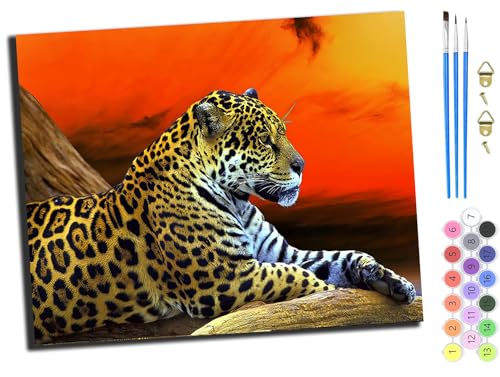 WANGXIAO Malen Nach Zahlen Erwachsene 40x50cm,mit Pinsels und Acrylfarbe kit,DIY Handgemalt Ölgemälde für Geschenke und Wandbilder Wohnzimmer,sonnenuntergang leopard jaguar tier,mit Rahmen WANGXIAO Malen Nach Zahlen Erwachsene 40x50cm,mit Pinsels und Acrylfarbe kit,DIY Handgemalt Ölgemälde für Geschenke und Wandbilder Wohnzimmer,sonnenuntergang leopard jaguar tier,mit Rahmen von WANGXIAO