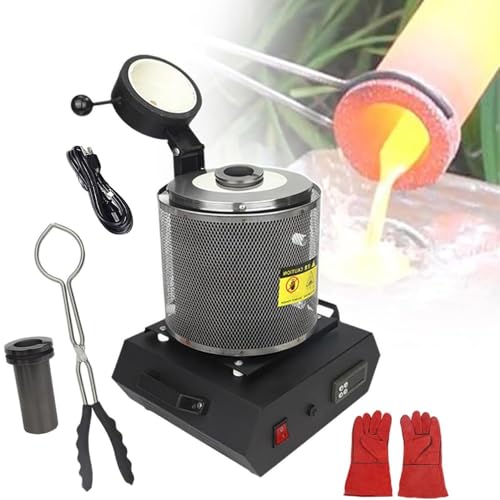 WANGYYDS Goldschmelzofen 1400 W, 1150 ℃ Elektrischer Digitaler Schmelzofen, Automatischer Schmelzofen Kit Mit Graphittiege Und Graphit Barrenform, Schmelz Silber, Gold, Kupfer, Alumini,Black-1KG+1KG von WANGYYDS