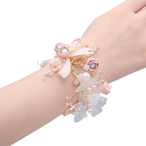 WANGZEYU Blumenarmband 2 Stücke Handgelenk Blume Boutonniere(Pink L) von WANGZEYU