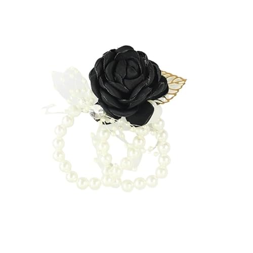 WANGZEYU Blumenarmband 3 stücke Brautjungfern Handgelenk Corsage Mädchen Armband Bräutigam Boutonniere Hochzeit Stoff Corsage Boutonniere(Bracelet -Black) von WANGZEYU