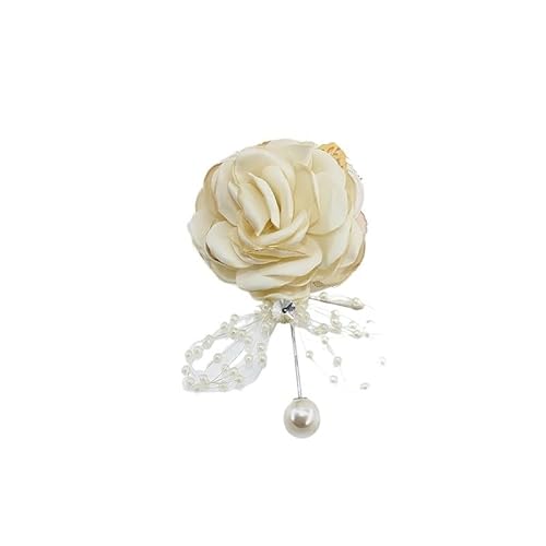 WANGZEYU Blumenarmband 3 stücke Brautjungfern Handgelenk Corsage Mädchen Armband Bräutigam Boutonniere Hochzeit Stoff Corsage Boutonniere(Brooch-beige) von WANGZEYU