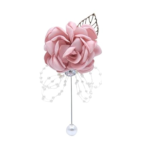 WANGZEYU Blumenarmband 3 stücke Brautjungfern Handgelenk Corsage Mädchen Armband Bräutigam Boutonniere Hochzeit Stoff Corsage Boutonniere(Brooch-pink) von WANGZEYU