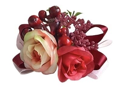 WANGZEYU Blumenarmband 4-teiliges Blumen-Anstecker for das Handgelenk Boutonniere(Red Wrist) von WANGZEYU