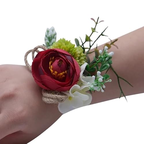 WANGZEYU Blumenarmband Blume am Handgelenk Boutonniere(Red) von WANGZEYU