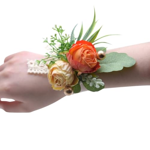 WANGZEYU Blumenarmband Blumen Handgelenk Corsage Brautjungfer Hochzeit Zubehör Armband Boutonniere(Color 01) von WANGZEYU