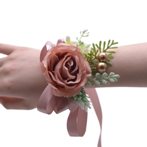 WANGZEYU Blumenarmband Champagner Rose Blumen Seidenband Schärpe Handgelenk Boutonniere(Color 05) von WANGZEYU