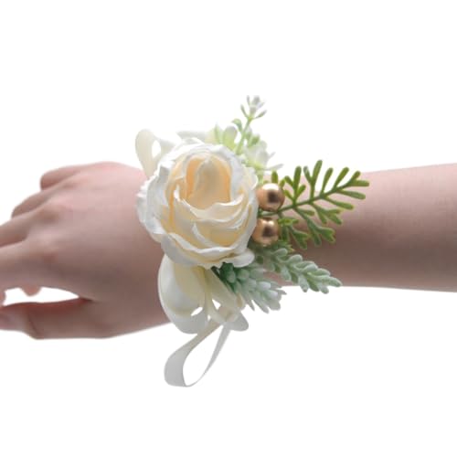 WANGZEYU Blumenarmband Champagner Rose Blumen Seidenband Schärpe Handgelenk Boutonniere(Color 11) von WANGZEYU