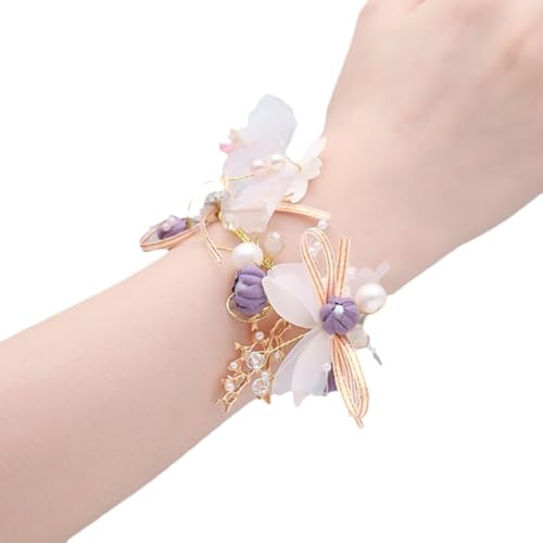 WANGZEYU Blumenarmband Hochzeit Handgelenk Corsage Armband handgemachte künstliche Braut Handgelenk Blume Armband Elegante Hochzeit Accessorie Boutonniere(Pulpre L) von WANGZEYU