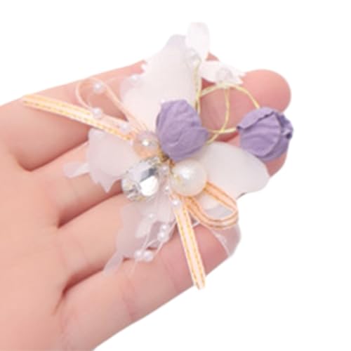 WANGZEYU Blumenarmband Hochzeit Handgelenk Corsage Armband handgemachte künstliche Braut Handgelenk Blume Armband Elegante Hochzeit Accessorie Boutonniere(Pulpre S) von WANGZEYU