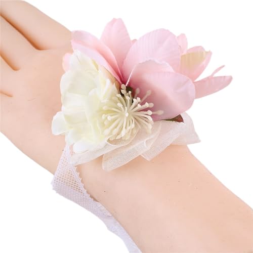 WANGZEYU Blumenarmband Mädchen Brautjungfer Hochzeit Handgelenk Corsage Party Prom Hand Blume Perle Armband Band Armband Hochzeit Party Prom Handgelenk Corsage Boutonniere von WANGZEYU