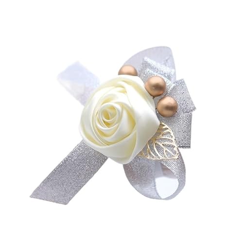 WANGZEYU Blumenarmband Mode Frauen Hochzeit Braut Brautjungfer Handgelenk Blume Armband Boutonniere Braut Handgelenk Corsage Ehe Zubehör Boutonniere(2) von WANGZEYU