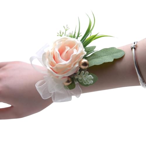 WANGZEYU Blumenarmband Rose Künstliche Blumen Handgelenk Corsage Spitze Schärpe Brautjungfer Rosa Zubehör Armband Boutonniere(Color 07) von WANGZEYU