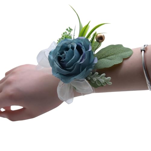 WANGZEYU Blumenarmband Rose Künstliche Blumen Handgelenk Corsage Spitze Schärpe Brautjungfer Rosa Zubehör Armband Boutonniere(Color 10) von WANGZEYU