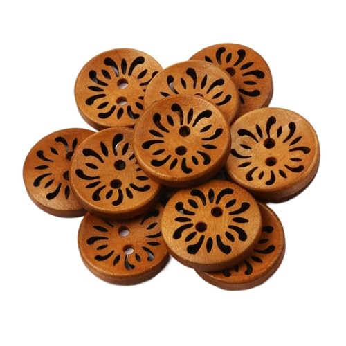 WANGZEYU KnöPfe 20 Stück Holzknöpfe, 23 mm, rund, hohl, Muster, Kleidung, Dekoration, Basteln, Heimwerken, Nähen und Verschrotten, Zubehör Buttons von WANGZEYU