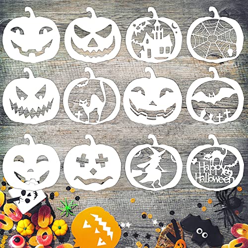 WANTOUTH 12 Stück Halloween Kürbis Vorlage PET Kürbis Schnitzen Vorlage 20 * 20 cm Kürbis Fledermaus Kürbisschablonen Plastik Halloween Malschablonen kürbis Zeichenschablonen für Fenster Wand von WANTOUTH