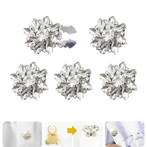 5 Pcs Rhinestone Button Covers, Button Covers Clip for Women, Crystal Button Covers for Clothing, Detachable Buttons for Shirts, Clip on Button Covers, Rhinestones Buttons for Crafting (5*B) von WANWEN