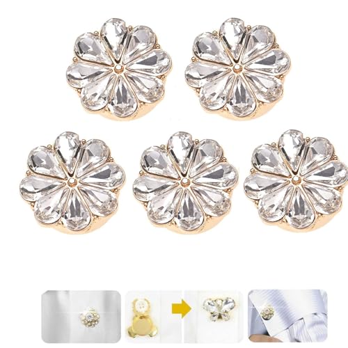 5 Pcs Rhinestone Button Covers, Button Covers Clip for Women, Crystal Button Covers for Clothing, Detachable Buttons for Shirts, Clip on Button Covers, Rhinestones Buttons for Crafting (5*D) von WANWEN