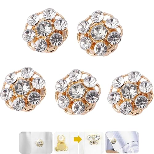 5 Pcs Rhinestone Button Covers, Button Covers Clip for Women, Crystal Button Covers for Clothing, Detachable Buttons for Shirts, Clip on Button Covers, Rhinestones Buttons for Crafting (5*E) von WANWEN