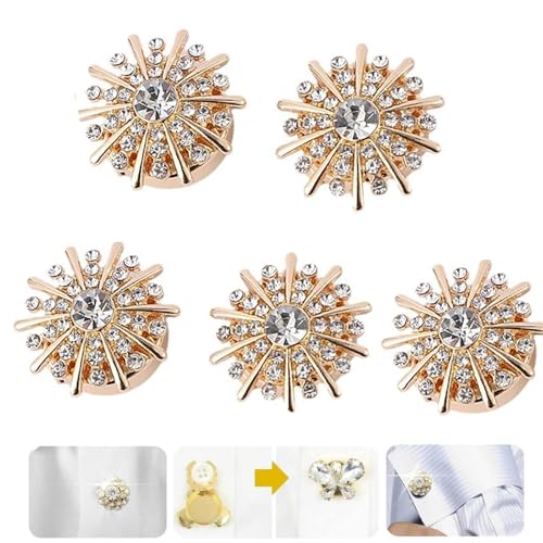 5 Pcs Rhinestone Button Covers, Button Covers Clip for Women, Crystal Button Covers for Clothing, Detachable Buttons for Shirts, Clip on Button Covers, Rhinestones Buttons for Crafting (5*F) von WANWEN