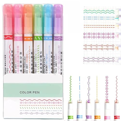 WANWEN Magic Border Pen Set – 6 Farben Textmarker mit Bunter Randgestaltung, Kreative Marker für Kunst, Zeichnen, Büro & Schule – Design Stifte für Basteln und DIY Projekte (6pcs) von WANWEN