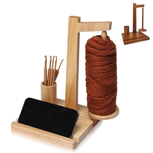 Wooden Yarn Holder Phone Stand, Wooden Yarn Spool Rack, Magnetic Yarn Ball Spinner Holder for Crocheting and Knitting, Wooden Yarn Holder for Crocheting, Gifts for Cochet Lovers (wood) von WANWEN