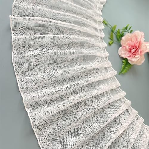 WANYI 1 Yard 23cm Breit Spitzenband Weiß Spitzenborte Dekoband Plissee aus Tüll Spitzenrüsche Spitzenstoff Zierband Französischer Stil Bänder zum Nähen für DIY Handwerk Nähen Vorhang Hochzeit Deko von WANYI