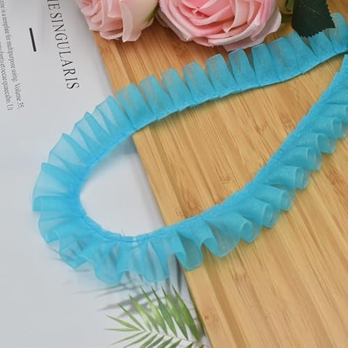 WANYI 10 Meters 2.5cm Breite Rüschen Spitzenband Plissee Spitzenbordüre Borten und Bänder zum Nähen Doppellagiger Kantenbesatz Dekoband für DIY Handwerk Verzierungen(Blau 02) von WANYI