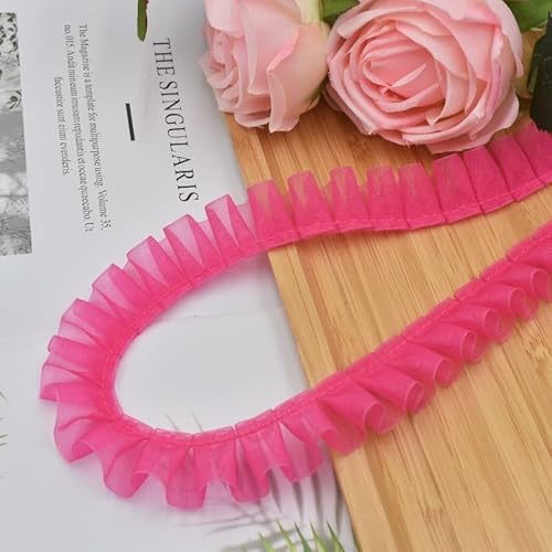 WANYI 10 Meters 2.5cm Breite Rüschen Spitzenband Plissee Spitzenbordüre Borten und Bänder zum Nähen Doppellagiger Kantenbesatz Dekoband für DIY Handwerk Verzierungen(Rosa 01) von WANYI