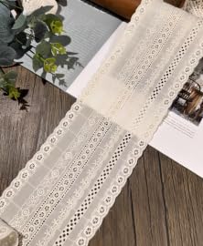 WANYI 10 Yards 12cm Spitzenband aus Baumwolle Spitzenborte Vintage Spitzenstoff Meterware Spitzenbordüre DIY Zierband zum Nähen fur Nähen Kleidung Unterwäsche Vorhänge Tischtuchspitzen(Beige) von WANYI