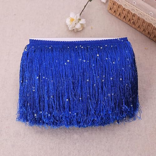 WANYI 10 Yards 15cm Breite Fransen mit Pailletten Fransenborte Geschnitten Quasten Trimmen DIY Dekoband Quastenborte fur Trimmen Apparel, Tanzkostüm, Party Dekoration, Vorhänge(Blau) von WANYI