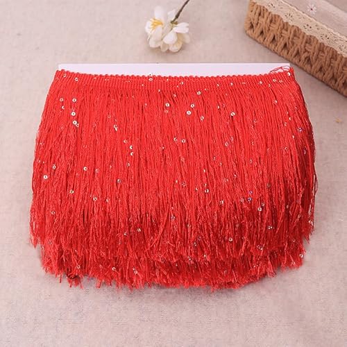 WANYI 10 Yards 15cm Breite Fransen mit Pailletten Fransenborte Geschnitten Quasten Trimmen DIY Dekoband Quastenborte fur Trimmen Apparel, Tanzkostüm, Party Dekoration, Vorhänge(Rot) von WANYI