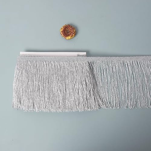 WANYI 10 Yards 15cm Breite Fransenborte Pailletten Fransen Quaste Seide Quastenborte Fransenbesatz Tanzfransen Nähzubehör für Lateinisches Tanzkleid, Bühnenkleidung, Apparel, Kostüm(Silber) von WANYI