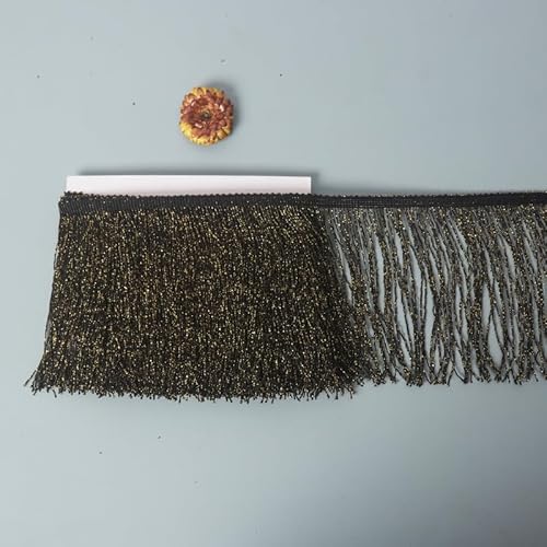 WANYI 10 Yards 15cm Breite Fransenborte Pailletten Fransen Quaste Seide Quastenborte Fransenbesatz Tanzfransen Nähzubehör für Lateinisches Tanzkleid, Bühnenkleidung, Apparel, Kostüm(schwarz+gold) von WANYI