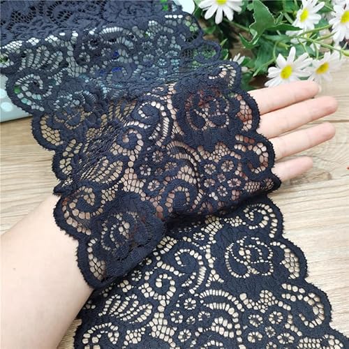 WANYI 10 Yards 15cm Spitzenband Spitzenborte Elastizität Spitze Meterware Borten und Bänder zum Nähen Nylon Vintage Blumenband Borte für DIY Handwerk Unterwäsche Kleidung Sofa(D-Schwarz) von WANYI