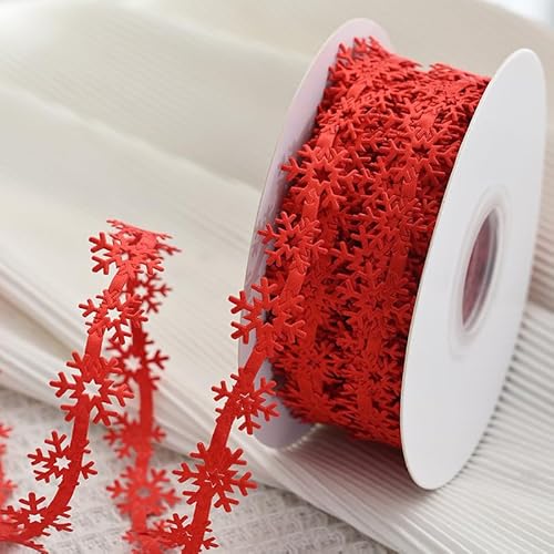 WANYI 10 Yards 2.2cm Weihnachten Schneeflocke Band Doppelseitige Schleifenband Geschenkband Weihnachtsbaum Dekoband für Geschenkverpackung Winterurlaub DIY Dekoration(Rot) von WANYI