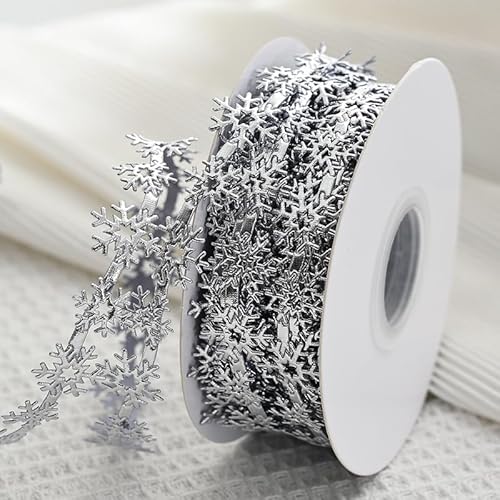 WANYI 10 Yards 2.2cm Weihnachten Schneeflocke Band Doppelseitige Schleifenband Geschenkband Weihnachtsbaum Dekoband für Geschenkverpackung Winterurlaub DIY Dekoration(Silber) von WANYI