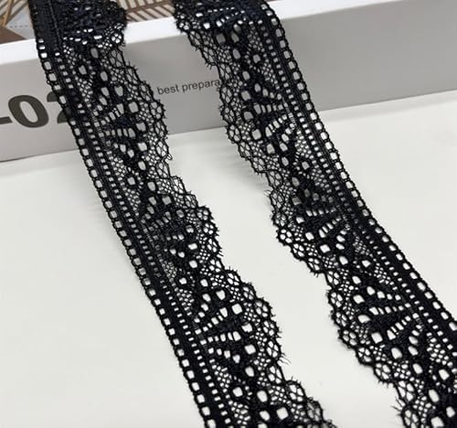 WANYI 10 Yards 3cm Spitzenband Weiß Spitzenborte Elastizität Spitzenstoff Meterware Borten und Bänder zum Nähen Elasthan Spitze Spitzenbordüre fur DIY Unterwäsche Handwerk Geschenkband(Schwarz) von WANYI