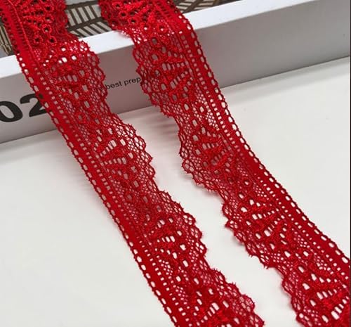 WANYI 10 Yards 3cm Spitzenband Weiß Spitzenborte Elastizität Spitzenstoff Meterware Borten und Bänder zum Nähen Elasthan Spitze Vintage Spitzenbordüre fur DIY Unterwäsche Handwerk Geschenkband(Rot 1) von WANYI