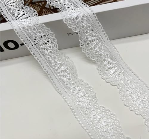 WANYI 10 Yards 3cm Spitzenband Weiß Spitzenborte Elastizität Spitzenstoff Meterware Borten und Bänder zum Nähen Elasthan Spitze Vintage Spitzenbordüre fur DIY Unterwäsche Handwerk Geschenkband(Weiß) von WANYI