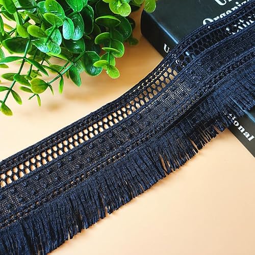 WANYI 10 Yards 7cm Breite Fransenborte Vintage-Stil Fransen Häkelstickerei Quastenborte Multifunktional Dekoborte Vorhänge DIY Zubehör für Nähen Handwerk Dessous(Schwarz) von WANYI